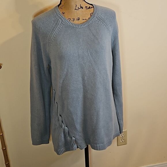Rock & Republic blue gray knit sweater with front detail size Large - Picture 3 of 10